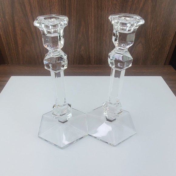 Vintage Val St. Lambert Crystal Gardenia 9" Candlesticks - Picture 2 of 11